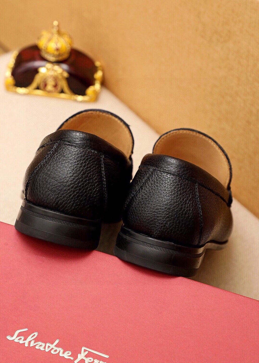 Ferragamo Black Pebbled Leather Loafers