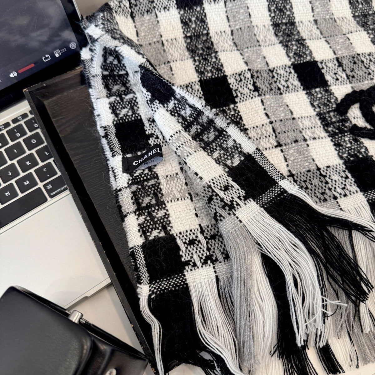 Chanel Checked Fringe Scarf