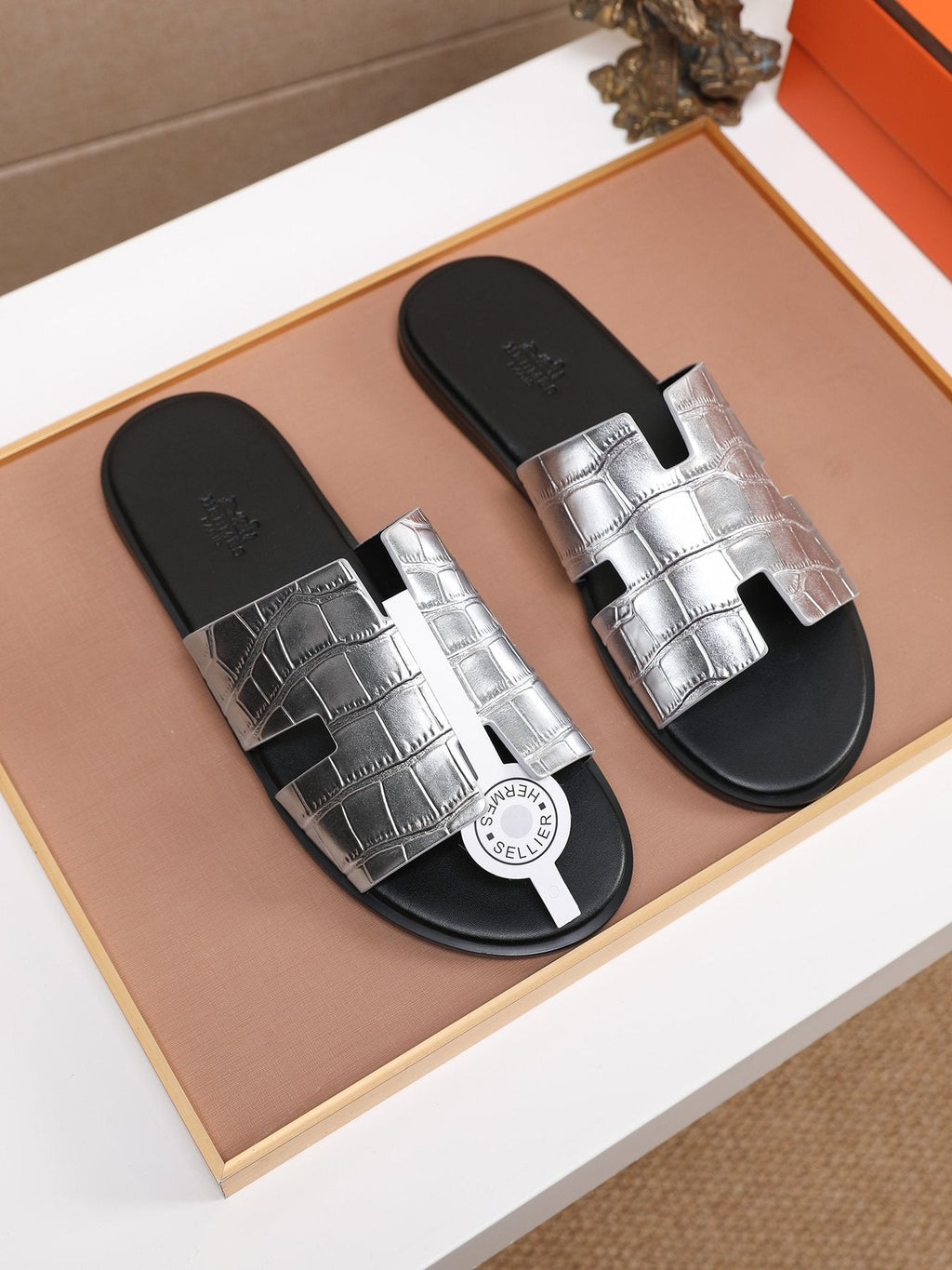 Hermès Croc-Embossed H Slide Sandals